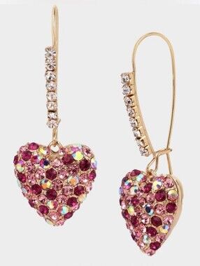 💕▪️Betsey Johnson ▪️ Gold-Tone Heart Drop Earrings with Pink /Fuchsia Crystals